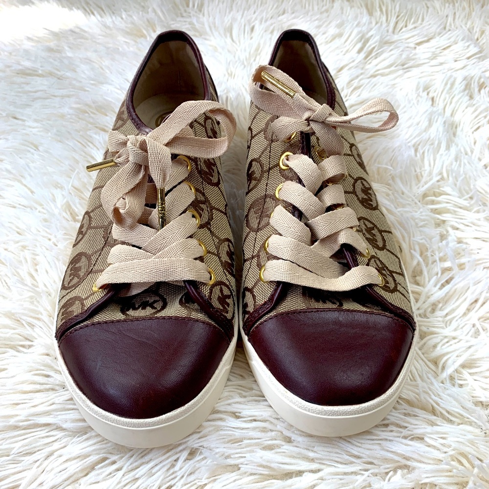 NEW Michael Kors Brown Leather Logo Sneakers - SZ 8 - Picture 2 of 7